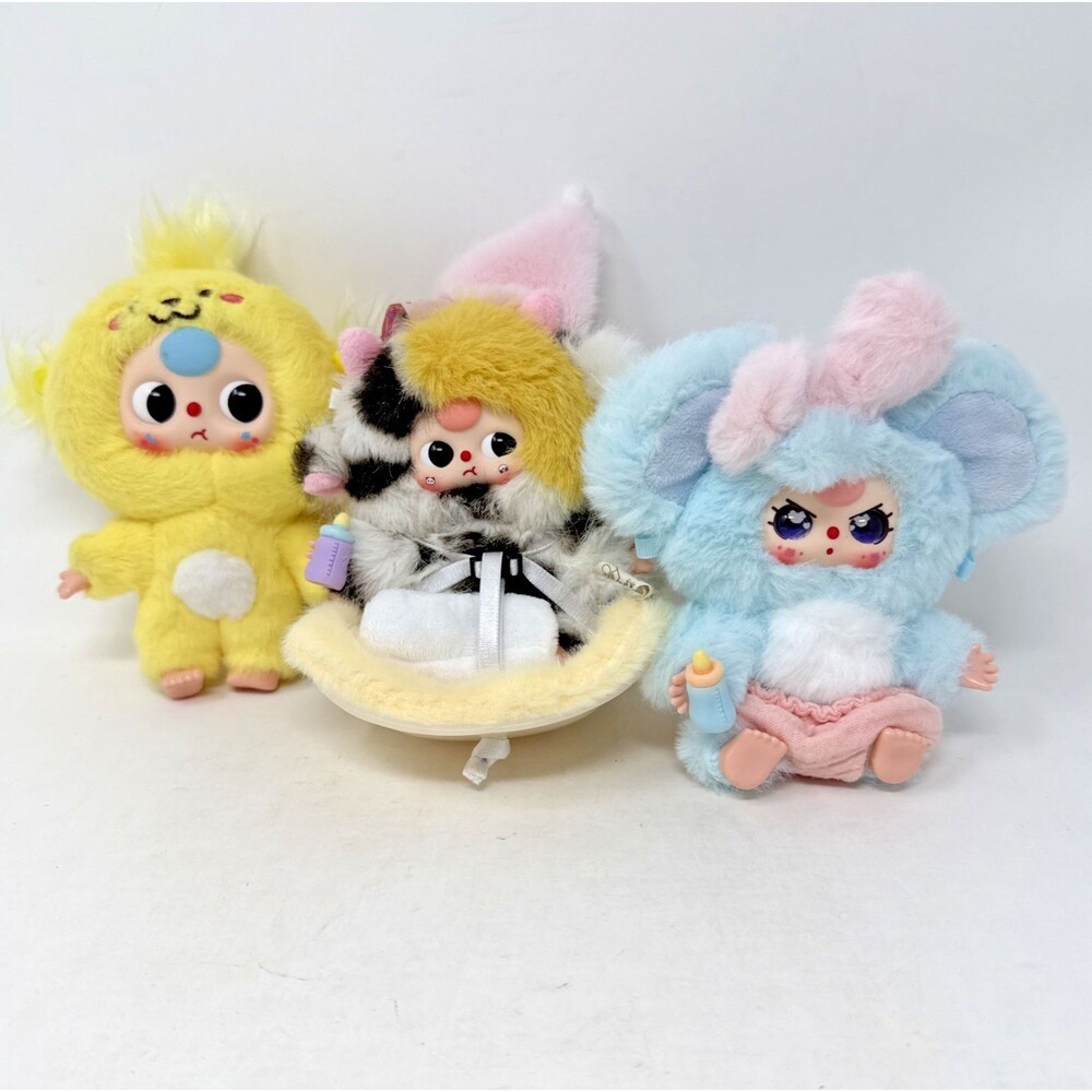 3 Baby Three Plush Dolls Vehicle Mounted Dashing Cow Elephant Cats & Dogs Cheezu